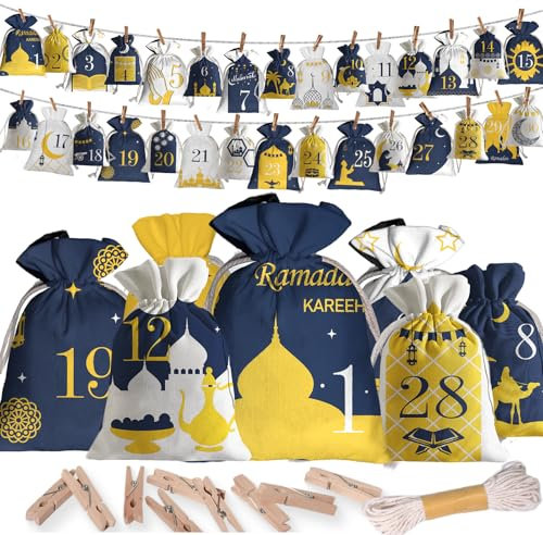 Ramadan Kalender 2025, 30 Stück Ramadan Kalender zum Befüllen, 2 Größen Ramadan Adventskalender Tüten Stoff für Kinder, Eid Mubarak Deko Gefüllt Set (Leer), Muslim Geschenke