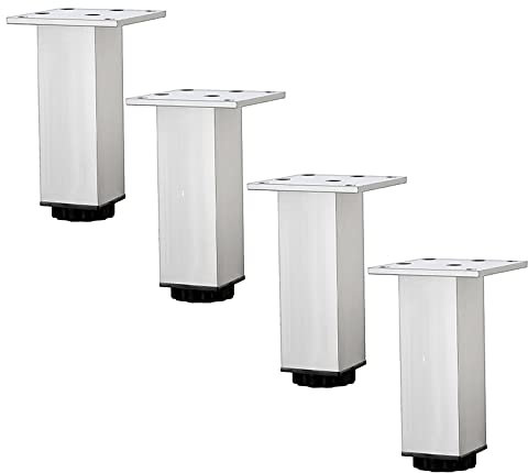 Lot de 4 pieds de table carrés réglables en métal pour meubles - Blanc - 40 cm
