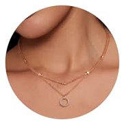 ALEXCRAFT Roségold Ketten Halskette für Damen, Verstellbares Roségold Halsketten mit Zirkonia Kreis Anhänger Ketten, Zweilagige Doppel Layering Stapelbare Layered Halsketten Roségold Schmuck Ketten