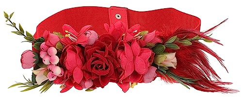 GALPADA Cinturón Adorno De Ropa Cinturilla De Flores Banda De La Cintura De Las Mujeres Cinturilla Floral Cinturilla De Novia Cintura De La Ropa Ornamento De La Novia De La Boda Tela Rojo