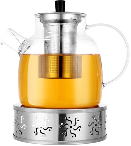 1500ML Teekanne mit Siebeinsatz,Teekanne mit Stövchen,1.5L Teekanne, Teekanne,Teekanne Glas mit Siebeinsatz,Teekanne mit Sieb Tea Pot,Tee kanne,Teekanne mit Siebeinsatz und Stövchen
