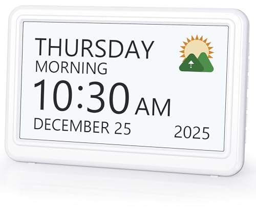 Digital Clock with Date and Week for Seniors, Alzheimer's Dementia Clock with 20 Alarms and 6 Medicine Reminders, Large Font Digital Calendar Alarm Clock for Vision Impaired, White (Ac Powered)