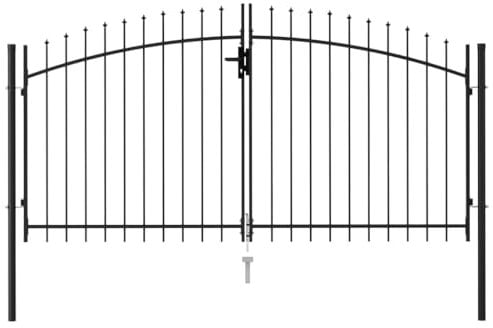 Refined Cancela de Valla Doble Puerta de Jardín Entada Vallado Exterior con Puntas de Acero Negro (3 x 1.5 m)