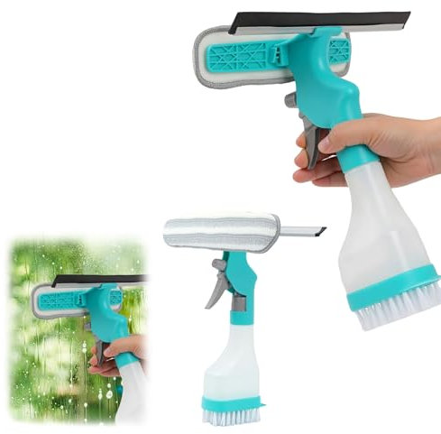 GAESHOW Fensterwischer mit Sprühfunktion, 3 in 1 Fensterreiniger mit Reinigungspad, Spray, Pinsel und Wischer, für Fenster, Spiegel, Autofenster