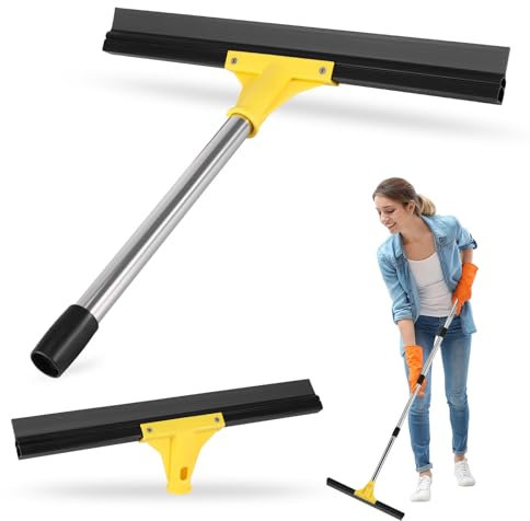 COZHYESS Escobilla de goma resistente para exteriores, escoba de goma de 45 cm con mango largo de 150 cm, raspador de suelo ligero profesional para baño, azulejos de madera dura, patio, ventana