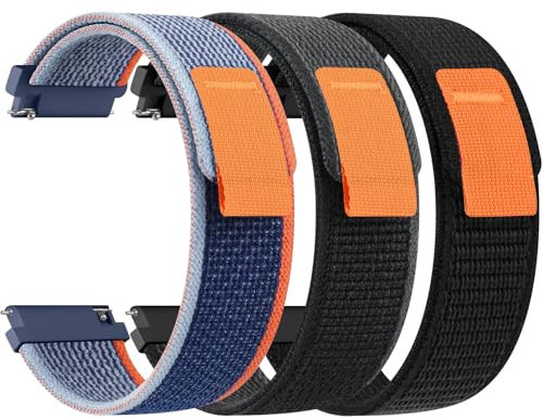 Mugust 3 Stück Nylon Uhrenarmband 22mm Armband mit Schnellverschluss, Klettverschluss und Schnellverstellung Uhrenarmbänder, Universelles 22mm Ersatzarmband für Smartwatch Uhr Armbänder