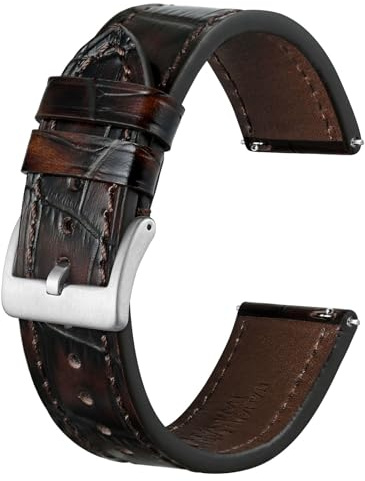 BISONSTRAP Anspruchsvolle Uhrenarmband 18mm 20mm 22mm, Italienisches Leder mit Alligator Geprägtem, Schnellverschluss Armband