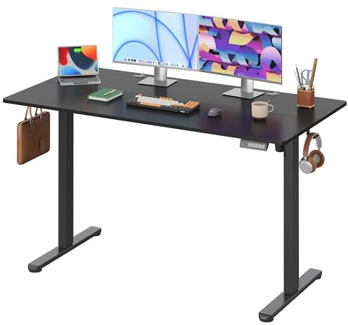 DEVAISE Electric Standing Desk Height Adjustable 140×70 cm, Sit Stand Desk with Memory Smart Pannel, Splice Board, Quiet Operation, Sturdy Metal Frame for Home Office, Black
