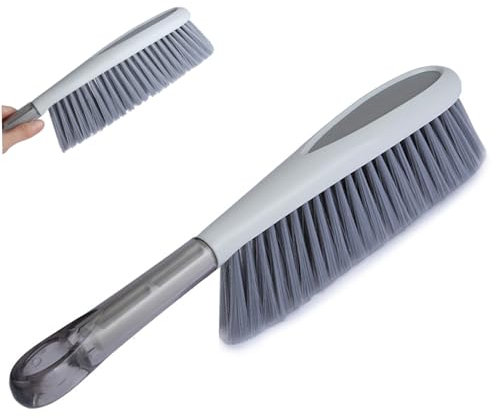 Hand Broom Brush, 14.6 Handheld Broom with Soft Plastic Bristle, Hand Brush with Hanging Handle for Furniture, Bed, Car, Bench, Crevice Cleans, Sofa Home