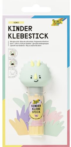 folia 2414 - Kinder Klebestick DINO, 10 g, farbloser Klebestift mit Dinosauriermotiv und 3D Verschlusskappe, säure- und lösungsmittelfrei, kinderfreundlicher Kleber für Papier und Pappe