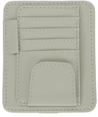 PATIKIL 1 Pcs Car Sun Visor Organizer, 6.1 x 4.9 Inch PU Leather Vehicle Storage Pouch Holder for Sunglasses Card Pen Driver License Car Accessories, Gray