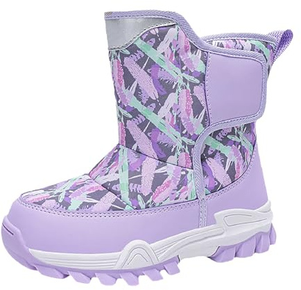 Snow Boots for Kids Boys Girls Winter Waterproof Insulated Fleece Lined Snowboots Teen Cozy Slip Resistant Ski Shoes (Purple, 3 Big Kids)