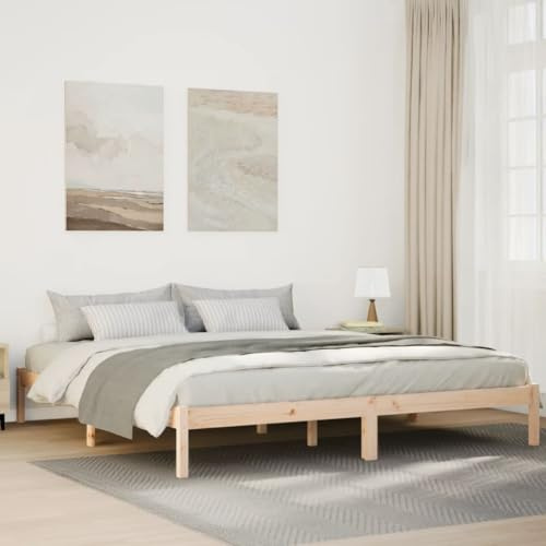 Mandloder Extra langes Massivholzbett 200x220 cm, Kiefernholz, unbehandelt, Robustes Bettgestell für Erwachsene, stabiles Design, ideal für erholsamen Schlaf, langlebig & dekorativ