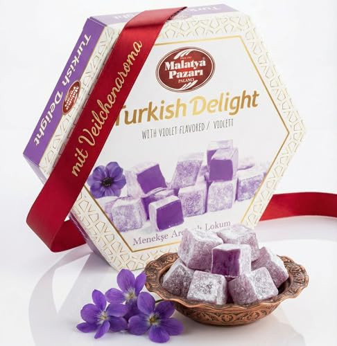 Palanci | Lokum – Vegane Süßigkeiten 250 g | Turkish Delight | mit Lavendel/Veilchen Aroma | Türkischer Honig | Jelly Fruit | Süßigkeiten (Veilchen - Menekse)