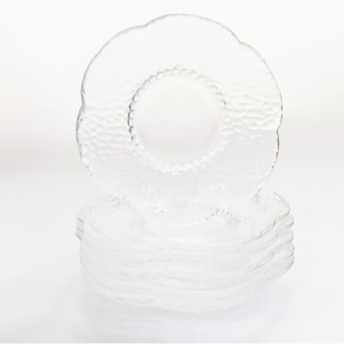 Mini Glass Plates 4 Inch Set of 6, Clear Small Dessert Appetizer Dishes | Stackable Serving Tray Dishwasher Safe for Wedding Party Everyday Use