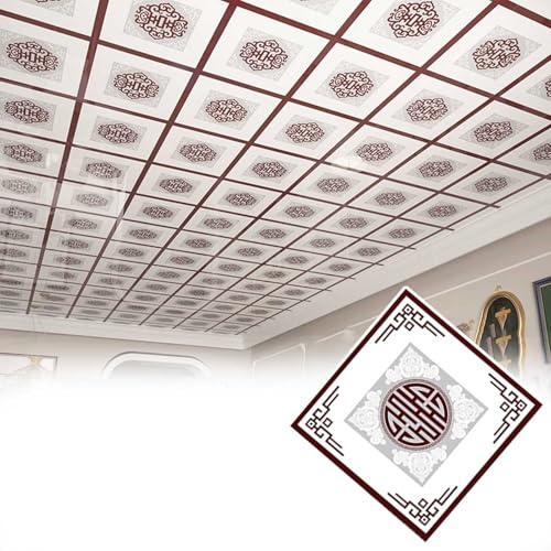 Self Adhesive Ceiling Tiles 12x12 Bathroom, Smooth Waterproof PVC Ceiling Panels, Decorative Ceiling Cladding for Basement Kitchen Carport(D,10pcs(0.9㎡))