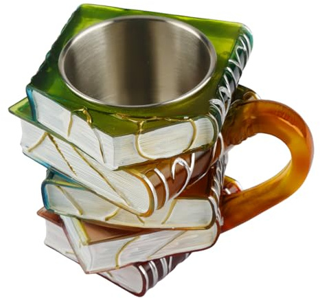 wellrun Painted Book Mug 3D,Novelty Books Stack Coffee Cup,Hand-Painted Literary Design,Unique Colorful Book Coffee Mug,Gift for Librarians,Teachers,Literature Lovers,Dad