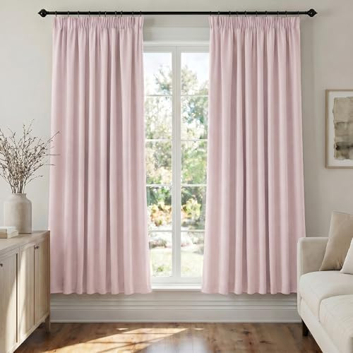 Deconovo Gardinen Kräuselband für Schienensystem Thermovorhang Lotosrosa | 2er Set, H 160 x B 140 cm, Verdunklungsgardine, Schlafzimmer Vorhänge, Vorhänge Kurz, Blackout Curtain, Schallschutz Vorhang