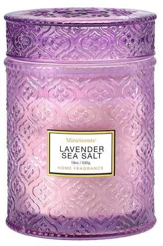 Lavendel-Meersalz Duftkerze im Glas, 535g Kerze aus Natürlichem Sojawachs, Perfekte Geschenke für Frauen, Luxuriöse Dekokerze in Lila, für Muttertag, Geburtstag und Weihnachten