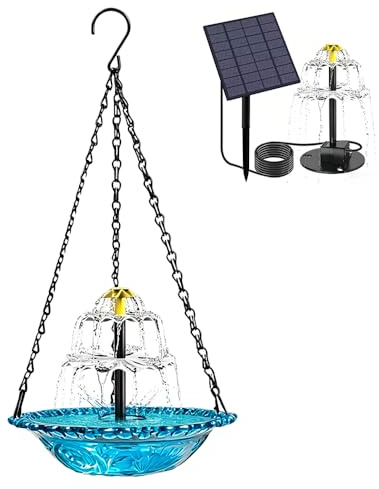 HOVCEH Abbeveratoio per Uccelli a Energia Solare con Cascata, Fontana Solare Sospesa, Abbeveratoio da Appendere con Fontana, per Balcone, Giardino, Cortili, Prati e Cortili Fontana Solare