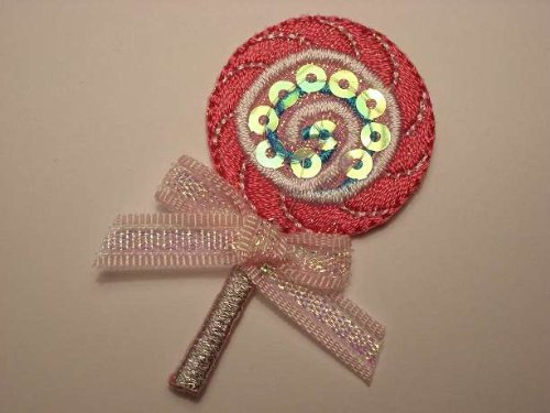 belldessa Lutscher Loli 3,8 cm x 5,4 cm Aufbügeln Aufnäher Applikation Süßigkeit Bonbons Kind Rosa Minimalist Animal Lollipop 1 Stück