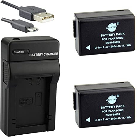 DSTE DMW-BMB9 Li-ion Battery (2-Pack) and Charger for Panasonic Lumix DMC-FZ40, DMC-FZ72, DMC-FZ100, DMC-FZ150, DMC-FZ45, DMC-FZ47, DMC-FZ48, DMC-FZ60, DMC-FZ62, DMC-FZ70, DMC-FZ80