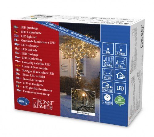 Konstsmide Micro LED Lichterkette, 80 warmweiße Dioden, 24V, 2.4W, IP44, 22.64m, Outdoor