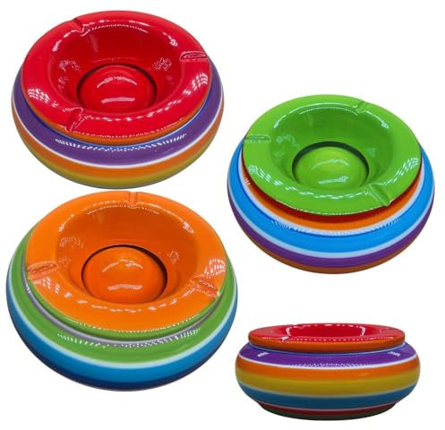 Wind Aschenbecher STRIPE Tischachenbecher Ascher Deckel Bunt Streifen Porzellan (BLAU)