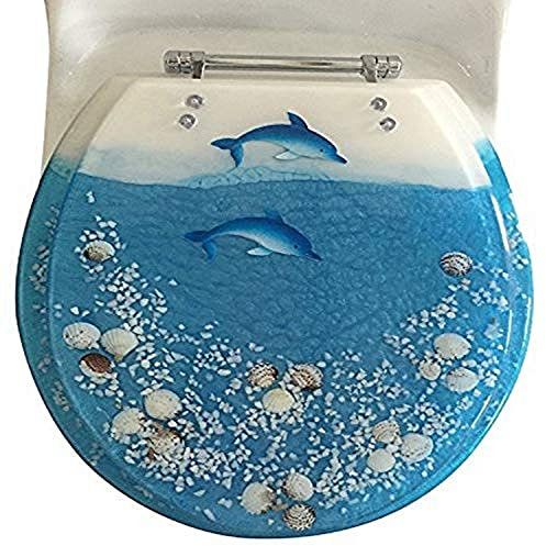 Daniel's Bath & Beyond BH Home & Linen Abattant WC Rond île Dauphin polyrésine, Bleu, 43,2 cm