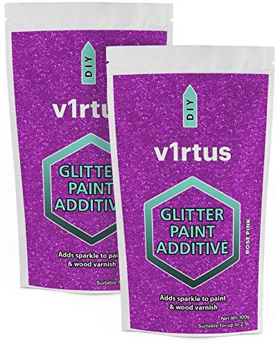 v1rtus 2X Glitter Paint Additive - Rose Pink | Metallic Flakes for Adding Sparkle to Paints & Wood Varnish | Add to Emulsion, Acrylic & Latex for Indoor Sparkly Walls | 100 g (x2)