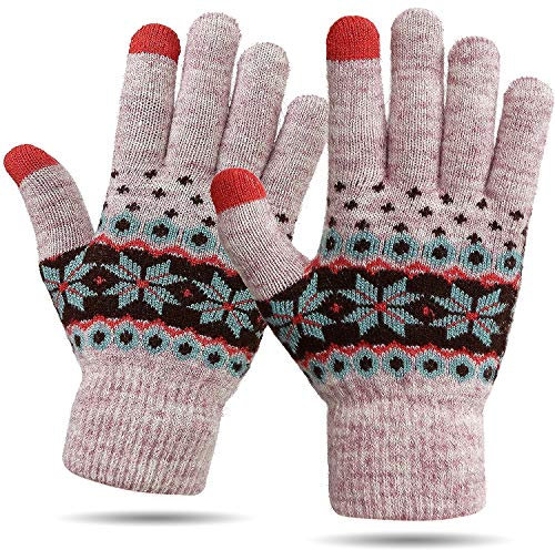 VENI MASEE Damen Winter Wolle Touchscreen-Handschuhe Warm Thermal Soft Lining elastische Manschette (Khaki)