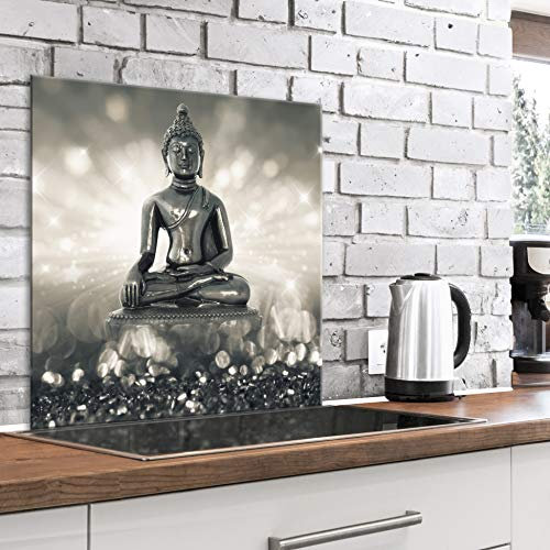 murando Spritzschutz Glas für Küche 60x60 cm Küchenrückwand Küchenspritzschutz Fliesenschutz Glasbild Dekoglas Küchenspiegel Glasrückwand Buddha Feng Shui - p-C-0032-aq-a