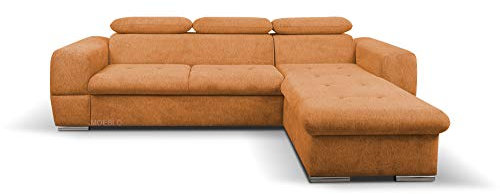 MOEBLO Ecksofa mit Schlaffunktion und Bettkasten Sofa Couch L-Form Polstergarnitur Wohnlandschaft Polstersofa mit Ottomane Couchgranitur mit Bettfunktion - Lizbona Mini (Orange, Ecksofa Rechts)