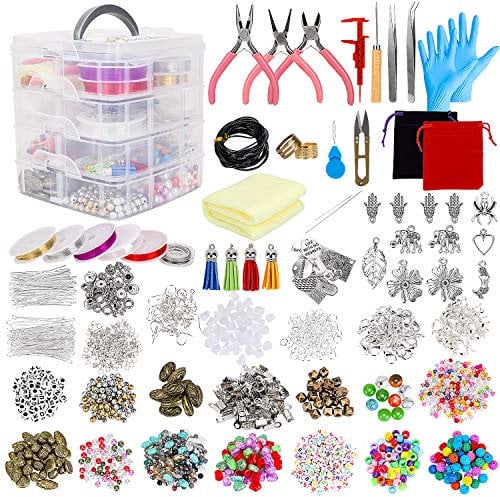 Qpout Jewelry Making Kit - Supplies Include Beads, Charms, Findings, Pliers, Wire for Bracelets, Necklaces, Earrings - Great Gift for Girls, Teens, Women