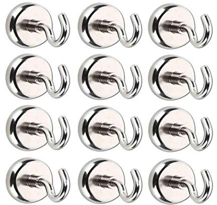 TAOHUIEU Magnetic Hooks, Magnets with Hooks, Magnetic Hooks, Super Strong Neodymium Magnetic Hooks, Use: Kitchen, Bathroom, Bedroom, Garage, Lockers, Office, Fridge Magnet, Key Holder (Pack of 12)