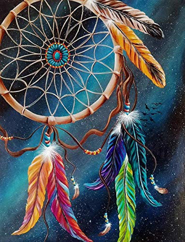 YEESAM ART Diamond Painting Kits Full Drill, Traumfänger Bunte Federn 30 x 40 cm DIY 5D Diamant Kunst Mosaik Handwerk für Erwachsene Kinder Anfänger Kristalle Kreuzstich Weihnachten (Traumfänger)