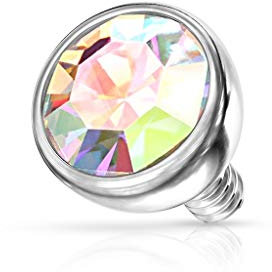Paula & Fritz® Aufsatz-Dermal Anchor 3 mm Kristall Regenbogen 316L Chirurgenstahl 1,2 mm Gewinde Haut-Anker Skin Diver Implantat Kugel