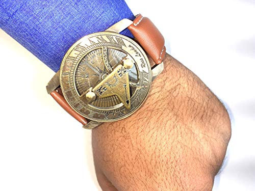 Antiker Steampunk Handgelenk Sonnenuhr Kompass mit Lederband Nautische Sonnenuhr Kompass für Camping Wandern Handgemachte Magnetische Hand Handgelenk Messing Kompass und Sonnenuhr