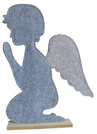Scheulen Großer Engel aus Filz grau mit Glitzer Flügel 44x35 cm Weihnachten Aufsteller