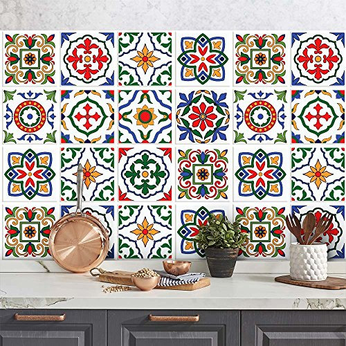 RE-COVERTILES - Adesivi per Piastrelle Bagno e Cucina 24 Pz 10x10 cm - PS00032 Decorazione murale in PVC impermeabile mattonelle mosaico stile cementine Azulejos