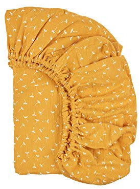 KraftKids Spannbettlaken Musselin Musselin gelb Pusteblumen aus 100% Baumwolle in Größe 140 x 70 cm, handgearbeitete Matratzenbezug gefertigt in der EU