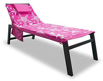 BIANCHERIAWEB Telo Mare Microfibra da Lettino con Cuscino E Tasche Modello Miami Fucsia