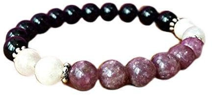 WORLD WIDE GEMS Positive Energy 6mm Stretchable Multi Black Tourmaline, Lepidolite & Rose Quartz Bracelet Round, Smooth 7 for Mens, Womens, gf, bf & Adult.