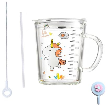 Xfeyaqlo Tazza di Latte con Bilancia, Tazza di Paglia per Bambini, Bicchiere con Cannuccia e Coperchio, per Succo di Latte tè Freddo caffè per microonde, 400ml (Cavallo)