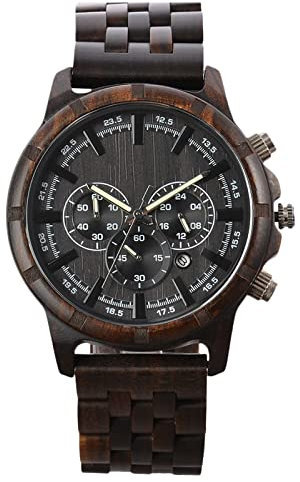 rorios Herren Holzuhr Wasserdicht Analog Quarzuhr mit Holzarmband Handgefertigt Naturholz Uhren Chronograph Hölzerne Armband für Männer