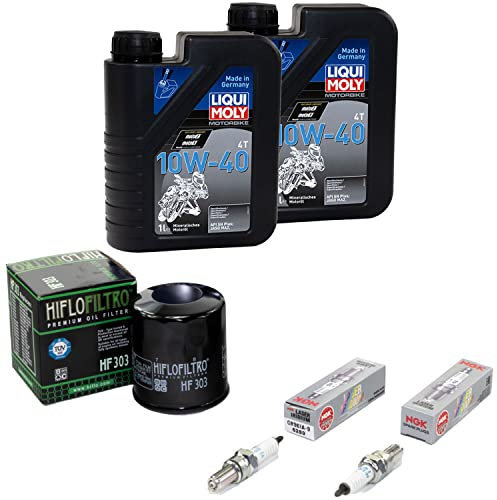 Wartungspaket Öl 2L + Ölfilter + Zündkerzen für Kawasa ki ER-6F 650 ER-6N 650 EX650A ER650A Bj 2005-2008
