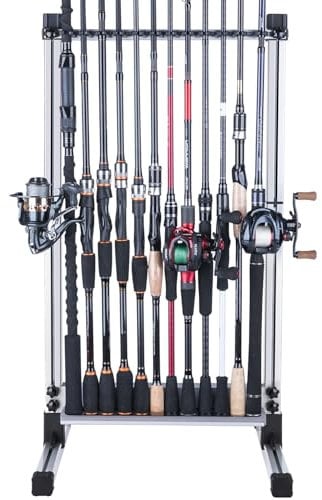 Matymats Goture 24-Capacity Fishing Rod Holder for Garage, Adjustable Aluminum Fishig Rod Rack Stand, Space-Saving Fishing Pole Holers, Fishing Rod Storage Rack Fits Most Rods of Diameter 3-18mm