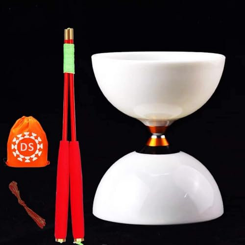 5-Achsen-5-Lager-Yo-Yo-Diabolo in Macaron-Farbe mit Hohlkern-Fiberglas-Diablo-Sticks-Kit + Saiten + Tragetasche | Breites Legierungslager mit vergoldeter Achse Spinning Diablo Set,Whisper white,3 Axle