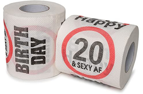 Happy Birthday and Sexy Klopapier, für den 20. Geburtstag, 2 Rollen, Party Dekoration und Geschenk Verpackung, lustiges Motto Klo Papier, Fun Toilet Paper, Geschenkartikel, Geburtstags-Dekoration WC