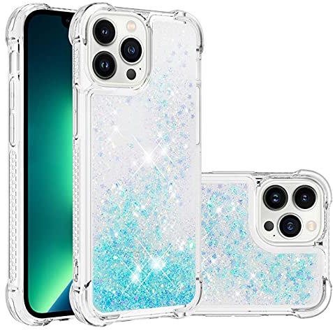 IMIRST Silicone Coque pour Apple iPhone 13 Pro, Coin Airbag Antichute Paillettes Sables Mouvants Coque TPU Bumper Sparkle Case Compatible avec Apple iPhone 13 Pro. YBW Star Blue